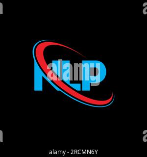NLP-Logo. NLP-Buchstabe. Logo mit NLP-Buchstaben. Initialen NLP-Logo, verbunden mit einem Kreis und einem Monogramm-Logo in Großbuchstaben. NLP-Typografie für Technologie, Geschäfte Stock Vektor