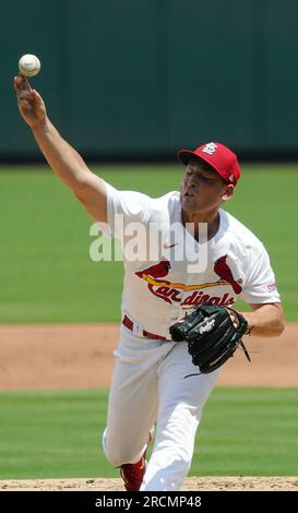 St. Louis, Usa. 15. Juli 2023. St. Louis Cardinals Pitcher Andre Pallante präsentiert den Washington Nationals im fünften Inning im Busch Stadium in St. Louis am Samstag, den 15. Juli 2023. Foto: Bill Greenblatt/UPI Credit: UPI/Alamy Live News Stockfoto