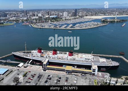 Eine allgemeine Gesamtansicht der Queen Mary, Freitag, 14. Juli 2023, in Long Beach, Kalif. Stockfoto