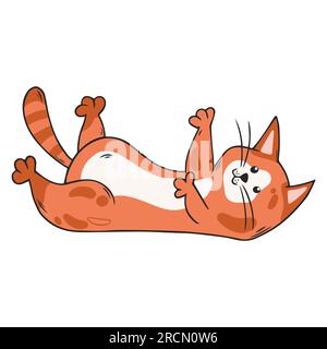 Die süße Katze lügt. Rotes Kätzchen im handgezeichneten Stil. Vektordarstellung isoliert auf weißem Hintergrund. Stock Vektor