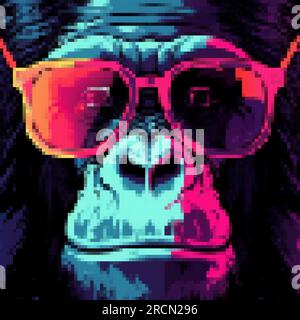 Gorilla mit Brille. Pixelbild. Abstrakte Vektordarstellung. EPS10 Stock Vektor