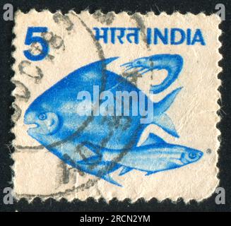 INDIEN - CA. 1975: Indischer Stempel, zeigt Fisch, ca. 1975 Jahre alt Stockfoto