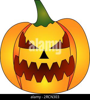 Halloween-Kürbis. Realistischer Halloween-Kürbis mit gruseligem Lächeln. Isolierte Vektordarstellung des Jack o Lantern Kürbis auf weißem Hintergrund für Hallowe Stock Vektor