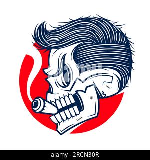 Cartoon-Schädel mit traditionellem Tattoo-Design mit Rosenmuster in schlichtem, niedlichem Stil. Isolierte Clip-Art-Illustration. Stock Vektor