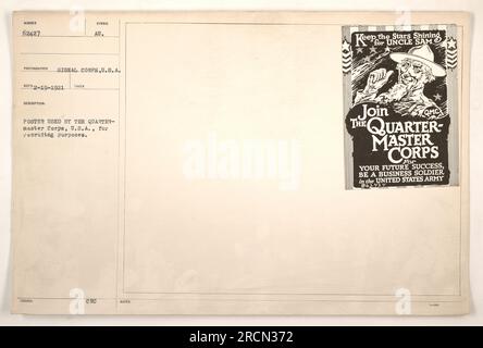 Rekrutierungsposter des Quartermaster Corps, USA, mit dem Symbol "Au" mit der Beschreibung "Stars Shining für ONKEL SAM". Dieses Poster ermutigt die Teilnehmer dazu, sich dem Quartermaster Corps anzuschließen und zum „Geschäftssoldaten“ für zukünftigen Erfolg in der US-Armee zu werden. Stockfoto
