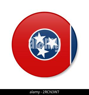 Symbol für den Kreis der Tennessee-Flagge, rundes US-Abzeichen mit Schatten. Realistische 3D-Vektordarstellung auf Weiß isoliert. Stock Vektor