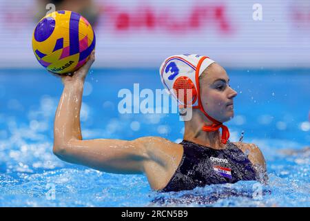 Fukuoka, Japan. 16. Juli 2023. FUKUOKA, JAPAN - JULI 16: Brigitte Sleeking of the Netherlands während der World Aquatics Championships 2023 Women's Match Netherlands and Spain am 16. Juli 2023 in Fukuoka, Japan (Foto von Albert Ten Hove/Orange Pictures). Guthaben: Orange Pics BV/Alamy Live News Stockfoto