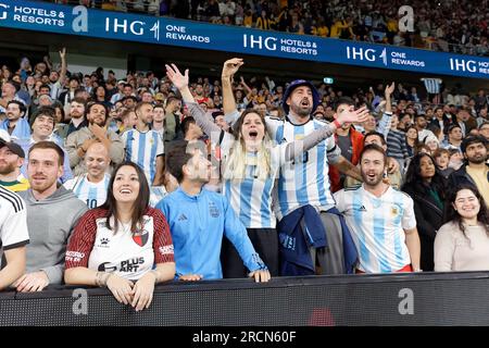 Sydney, Australien. 15. Juli 2023. Argentinische Fans feiern nach dem eToro Rugby Championship 2023-Spiel zwischen Australien und Argentinien im CommBank Stadium am 15. Juli 2023 in Sydney, Australien. Credit: IOIO IMAGES/Alamy Live News Stockfoto