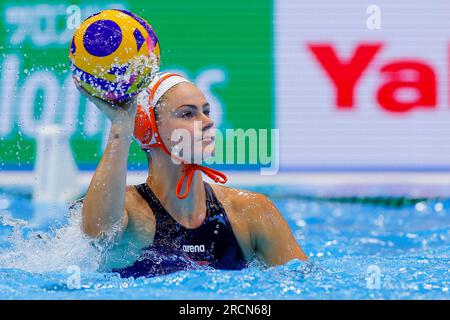 Fukuoka, Japan. 16. Juli 2023. FUKUOKA, JAPAN - JULI 16: Brigitte Sleeking of the Netherlands während der World Aquatics Championships 2023 Women's Match Netherlands and Spain am 16. Juli 2023 in Fukuoka, Japan (Foto von Albert Ten Hove/Orange Pictures). Guthaben: Orange Pics BV/Alamy Live News Stockfoto