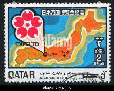 KATAR - CIRCA 1970: Briefmarke gedruckt von Katar, zeigt Japan, circa 1970 Stockfoto