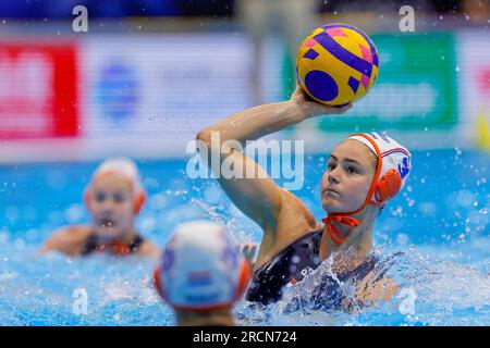 Fukuoka, Japan. 16. Juli 2023. FUKUOKA, JAPAN - JULI 16: Brigitte Sleeking of the Netherlands während der World Aquatics Championships 2023 Women's Match Netherlands and Spain am 16. Juli 2023 in Fukuoka, Japan (Foto von Albert Ten Hove/Orange Pictures). Guthaben: Orange Pics BV/Alamy Live News Stockfoto