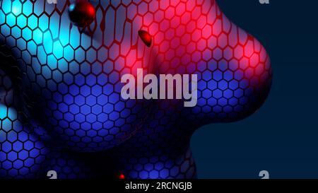 Abstrakte Neon-Metaball mit Scale Reptile Texture Meta Ball Bubble Transition Transformation für Business-Präsentation Hintergrund Stockfoto