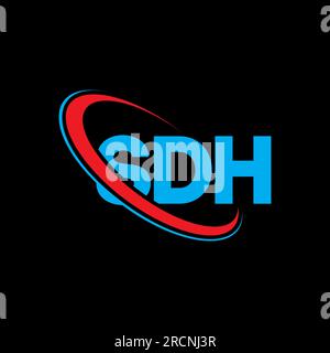 SDH-Logo. SDH-Brief. Logo mit SDH-Buchstaben. Initialen SDH-Logo, verbunden mit einem Kreis und einem Monogramm-Logo in Großbuchstaben. SDH-Typografie für Technologie, Unternehmen Stock Vektor