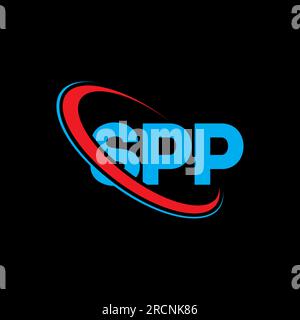 SPP-Logo. SPP-Brief. Logo mit SPP-Buchstaben. Initialen SPP-Logo, verbunden mit einem Kreis und einem Monogramm-Logo in Großbuchstaben. SPP-Typografie für Technologie, Geschäfte Stock Vektor