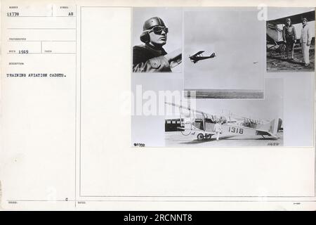 Dieses Bild mit der Nummer 11778, das 1919 von einem Fotografen namens Reco aufgenommen wurde, zeigt eine Schulung für Luftfahrt-Kadetten im US-Militär während des Ersten Weltkriegs. Die Kadetten sind in Formation, mit Symbolen auf ihren Uniformen, die ihre jeweiligen Einheiten anzeigen. Das Foto ist mit einer Reihe von Hinweisen gekennzeichnet: 11778, 1318 und 11629. Stockfoto