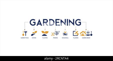 Garten-Icons Set und Design-Elemente Vektor-Illustration mit der Ikone der Gartengeräte, Aussaat, Bepflanzung, Beschneiden, ökologische, Planung und Garten Stock Vektor