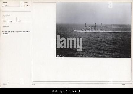 Marineüberprüfung der Atlantikflotte, aufgenommen 1919. Das Foto zeigt einen Teil der Flotte und symbolisiert die militärischen Aktivitäten während des Ersten Weltkriegs. Von Fotos der Sammlung amerikanischer militärischer Aktivitäten. Stockfoto