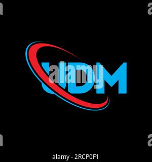 UDM-Logo. UDM-Brief. Logo mit UDM-Buchstaben. Initialen UDM-Logo, verbunden mit einem Kreis und einem Monogramm-Logo in Großbuchstaben. UDM-Typografie für Technologie, Unternehmen Stock Vektor