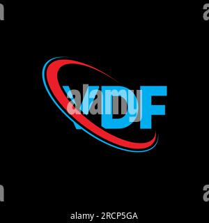 VDF-Logo. VDF-Buchstabe. Logo mit VDF-Buchstaben. Initialen VDF-Logo, verbunden mit einem Kreis und einem Monogramm-Logo in Großbuchstaben. VDF-Typografie für Technologie, Unternehmen Stock Vektor