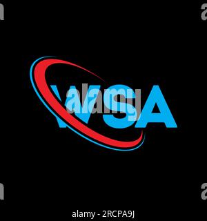 WSA-Logo. WSA-Brief. Logo mit WSA-Buchstaben. Initialen WSA-Logo, verbunden mit einem Kreis und einem Monogramm-Logo in Großbuchstaben. WSA-Typografie für Technologie, Unternehmen Stock Vektor