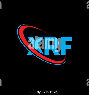 RFA-Logo. RFA-Brief. Logo des RFA-Buchstabens. Initialen XRF-Logo, verbunden mit einem Kreis und einem Monogramm-Logo in Großbuchstaben. RFA-Typografie für Technologie, Unternehmen Stock Vektor