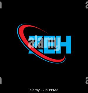 ZEH-Logo. ZEH-Brief. LOGO mit ZEH-Buchstaben. Initialen ZEH Logo verbunden mit Kreis und Monogramm-Logo in Großbuchstaben. ZEH-Typografie für Technologie, Geschäfte Stock Vektor