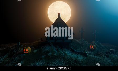 halloween-Festival, gruselige Szene, 3D-Bild-Renderings Stockfoto