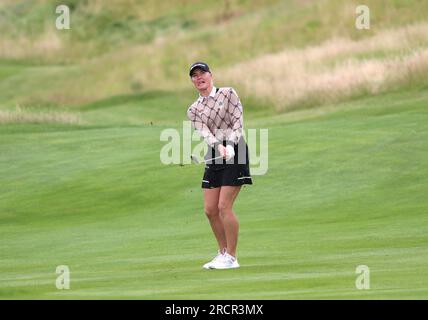 Charley Hull spielt am 18. Tag der Aramco Team Series 2023 im Centurion Club in Hertfordshire. Foto: Sonntag, 16. Juli 2023. Stockfoto