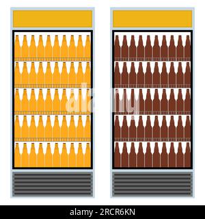 Kühlschränke mit Flaschen Bier. Darstellung isolierter Vektoren. Stock Vektor