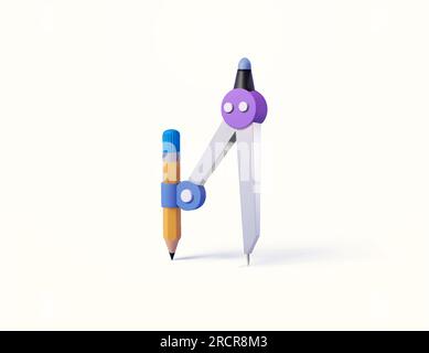 geometrischer 3D-Kompass, minimaler Stil, isoliert auf weißem Hintergrund. Konzept für Mathematik, Zeichnen, Schreibwaren, Schule, Klasse und Schüler, Kind, Architekt. Vektordarstellung Stock Vektor
