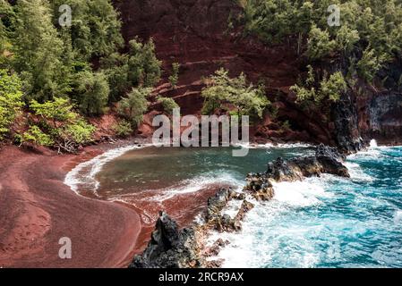 Roter Sandstrand und seine Lagune Stockfoto