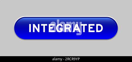 Blauer kapselförmiger Knopf mit integriertem Wort auf grauem Hintergrund Stock Vektor