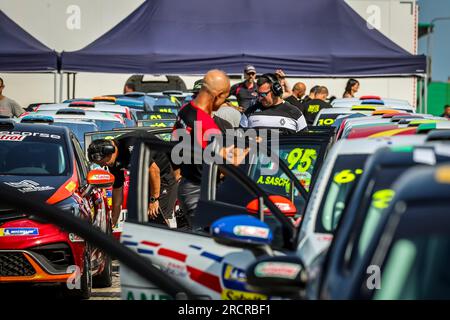 Atmosphäre während der 6. Runde des Clio Cup Europe 2023 vom 14. Bis 16. Juli 2023 auf der Misano World Circuit Marco Simoncelli in Misano Adriatico, Italien - Photo Grégory Lenormand / DPPI Stockfoto