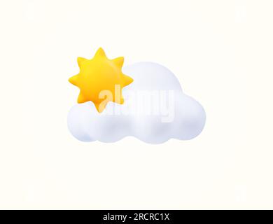 3D Wolken mit Sonne, minimalistischer Stil, isoliert auf dem Hintergrund. Konzept für sonnig, warm, Sommer, Wettervorhersage, Widget, App, Website. 3D-Vektordarstellung. Vektordarstellung Stock Vektor