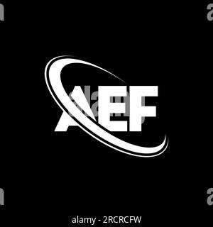 AEF-Logo. AEF-Buchstabe. AEF-Logo. Initialen AEF-Logo, verbunden mit einem Kreis und einem Monogramm-Logo in Großbuchstaben. AEF-Typografie für Technologie, Unternehmen Stock Vektor