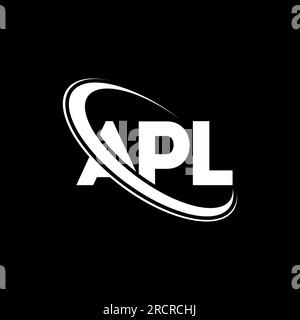 APL-Logo. APL-Brief. Logo mit APL-Buchstaben. Initialen APL-Logo, verbunden mit einem Kreis und einem Monogramm-Logo in Großbuchstaben. APL-Typografie für Technologie, Unternehmen Stock Vektor
