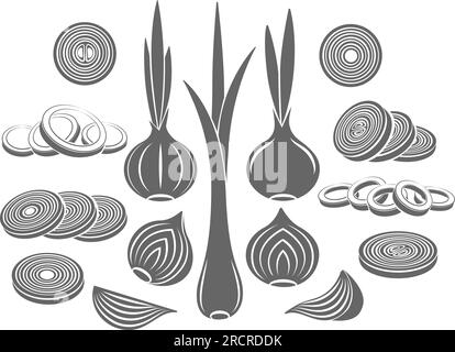 Schwarzweißsymbole von Onion Stock Vektor