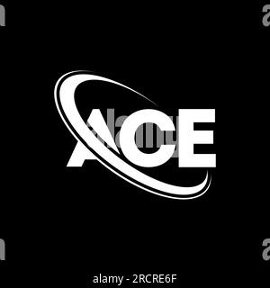 ACE-Logo. Ass-Brief. Logo mit ACE-Buchstaben. Das ACE-Logo der Intials ist mit einem Kreis und einem Monogramm-Logo in Großbuchstaben verbunden. ACE-Typographie für Technologie, Busine Stock Vektor