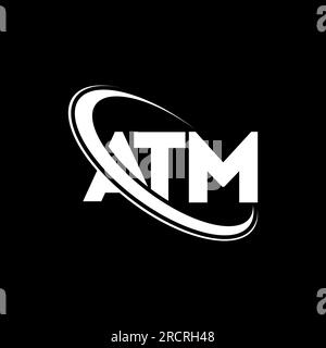 ATM-Logo. Geldautomat-Brief. Logo des Geldautomaten. Initialen ATM-Logo, verbunden mit einem Kreis und einem Monogramm-Logo in Großbuchstaben. Geldautomaten-Typografie für Technologie, Geschäfte Stock Vektor