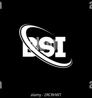 BSI-Logo. BSI-Brief. Logo mit BSI-Buchstaben. Initialen BSI-Logo verbunden mit Kreis und Monogramm-Logo in Großbuchstaben. BSI-Typografie für Technologie, Unternehmen Stock Vektor