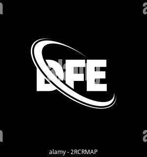 DFE-Logo. DFE-Brief. DFE-Logo. Initialen DFE-Logo, verbunden mit einem Kreis und einem Monogramm-Logo in Großbuchstaben. DFE-Typografie für Technologie, Unternehmen Stock Vektor