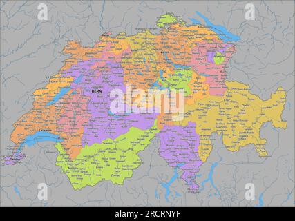 Detaillierte politische Vektorkarte der Schweiz Stock Vektor