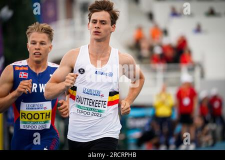 Espoo, Finnland. 16. Juli 2023. Jente Hauttekeete in Aktion am vierten und letzten Tag der europäischen Leichtathletik-Meisterschaft U23, Sonntag, den 16. Juli 2023 in Espoo, Finnland. Die Europameisterschaften finden vom 13. Bis 17. Juli statt. BELGA PHOTO COEN SCHILDERMAN Credit: Belga News Agency/Alamy Live News Stockfoto