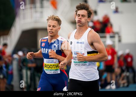 Espoo, Finnland. 16. Juli 2023. Jente Hauttekeete in Aktion am vierten und letzten Tag der europäischen Leichtathletik-Meisterschaft U23, Sonntag, den 16. Juli 2023 in Espoo, Finnland. Die Europameisterschaften finden vom 13. Bis 17. Juli statt. BELGA PHOTO COEN SCHILDERMAN Credit: Belga News Agency/Alamy Live News Stockfoto