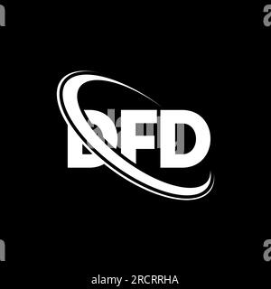 DFD-Logo. DFD-Brief. DFD-Logo. Initialen DFD-Logo, verbunden mit einem Kreis und einem Monogramm-Logo in Großbuchstaben. DFD-Typografie für Technologie, Unternehmen Stock Vektor