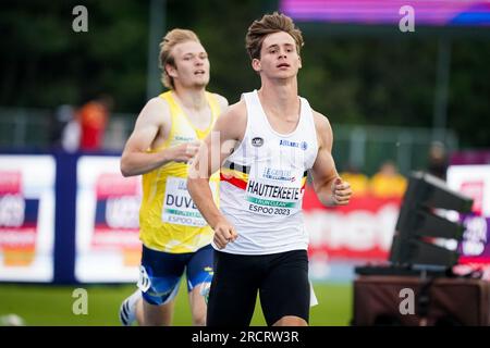 Espoo, Finnland. 16. Juli 2023. Jente Hauttekeete in Aktion am vierten und letzten Tag der europäischen Leichtathletik-Meisterschaft U23, Sonntag, den 16. Juli 2023 in Espoo, Finnland. Die Europameisterschaften finden vom 13. Bis 17. Juli statt. BELGA PHOTO COEN SCHILDERMAN Credit: Belga News Agency/Alamy Live News Stockfoto