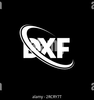 DXF-Logo. DXF-Buchstabe. DXF-Logo-Design. Initialen DXF-Logo, verbunden mit einem Kreis und einem Monogramm-Logo in Großbuchstaben. DXF-Typografie für Technologie, Unternehmen Stock Vektor