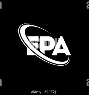 EPA-Logo. EPA-Brief. Logo mit EPA-Buchstaben. Initialen EPA-Logo, verbunden mit einem Kreis und einem Monogramm-Logo in Großbuchstaben. EPA-Typografie für Technologie, Unternehmen Stock Vektor