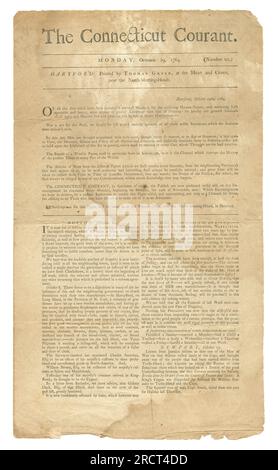 Fax des 29. Oktober 1764 aus dem 19. Jahrhundert erste Ausgabe des Connecticut Courant, jetzt Hartford Courant und die älteste ununterbrochen veröffentlichte Zeitung in den USA. Stockfoto