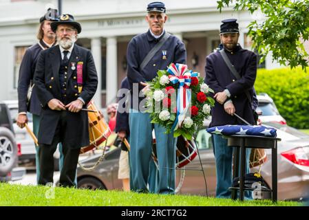 Zeremonie zu Ehren des Lebens von George Washington Dugan, dem einzigen Schwarzen aus Concord, der sich im Bürgerkrieg engagierte. Stockfoto